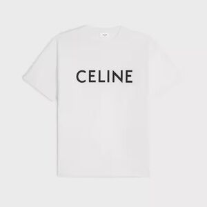 CELINE EUC White Cotton Jersey Crew Neck T Shirt Tee Top M White Black $640